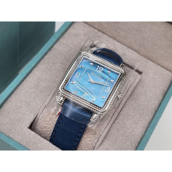 Ecclissi Sterling Silver 925 Mother Of Pearl Leather Band Tank Watch New Battery - Picture 1 of 15
